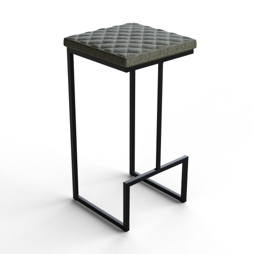 LEISUREMOD  Quincy Quilted Stitched Leather Bar Stools With Metal Frame