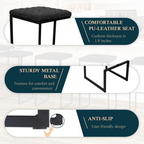 LeisureMod Quincy Leather Bar Stools With Metal Frame Set of 2