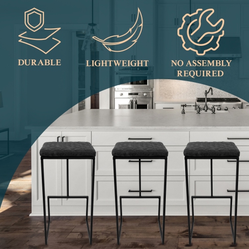 LeisureMod Quincy Leather Bar Stools With Metal Frame Set of 2