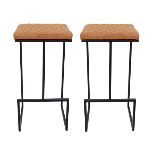 LeisureMod Quincy Leather Bar Stools With Metal Frame Set of 2