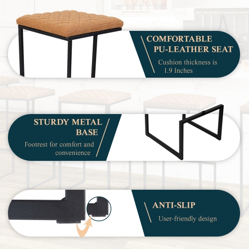 LeisureMod Quincy Leather Bar Stools With Metal Frame Set of 2