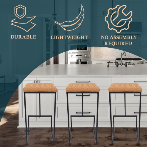 LeisureMod Quincy Leather Bar Stools With Metal Frame Set of 2