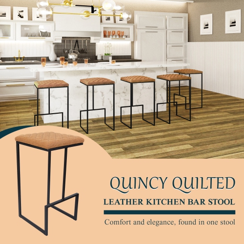 LeisureMod Quincy Leather Bar Stools With Metal Frame Set of 2