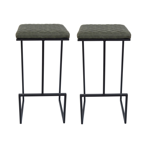 LeisureMod Quincy Leather Bar Stools With Metal Frame Set of 2