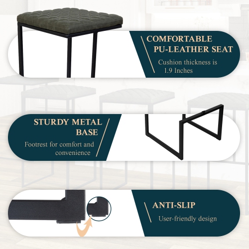 LeisureMod Quincy Leather Bar Stools With Metal Frame Set of 2