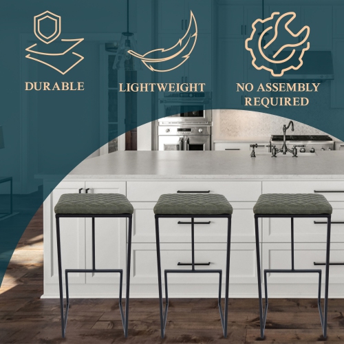 LeisureMod Quincy Leather Bar Stools With Metal Frame Set of 2