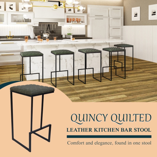 LeisureMod Quincy Leather Bar Stools With Metal Frame Set of 2