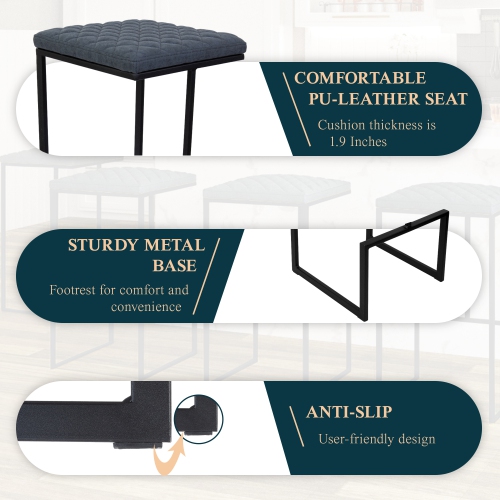 LeisureMod Quincy Leather Bar Stools With Metal Frame Set of 2