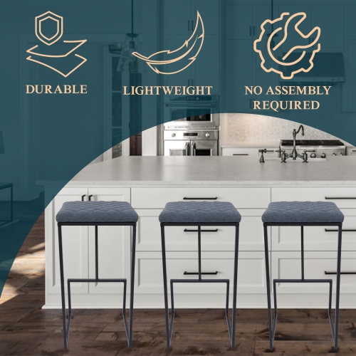 LeisureMod Quincy Leather Bar Stools With Metal Frame Set of 2