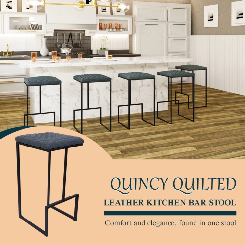 LeisureMod Quincy Leather Bar Stools With Metal Frame Set of 2