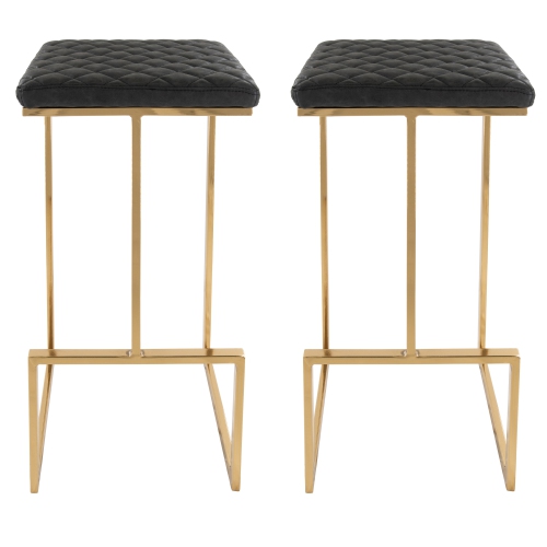 LeisureMod Quincy Leather Bar Stools With Gold Metal Frame Set of 2