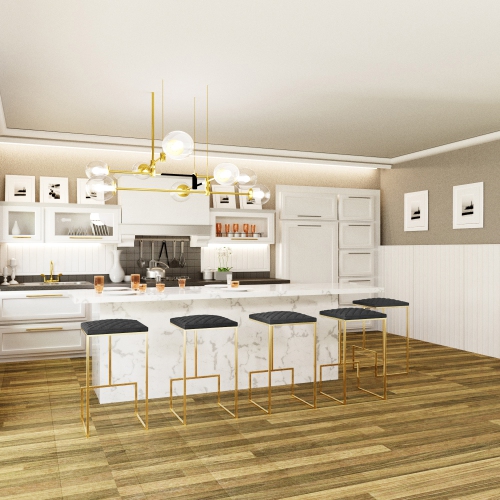 LeisureMod Quincy Leather Bar Stools With Gold Metal Frame Set of 2