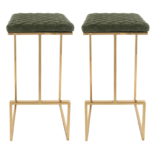 LeisureMod Quincy Leather Bar Stools With Gold Metal Frame Set of 2