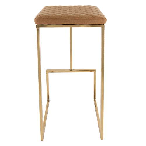 LeisureMod Quincy Leather Bar Stools With Gold Metal Frame Set of 2