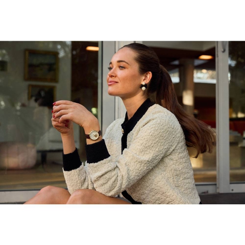 Montre automatique pour femmes Sutton de Bulova 34,5 mm avec boîtier inox doré bracelet cuir brun et cadran nacré blanc