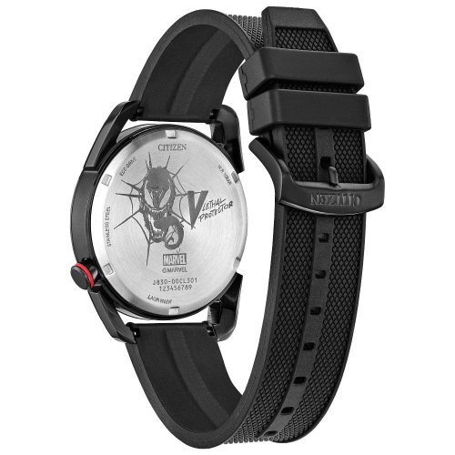 Marvel Mens Venom “Lethal Protector” Boxed Set Eco-Drive Watch 42mm Black Stainless Steel Case Black Polyurethane Strap with Black Dial