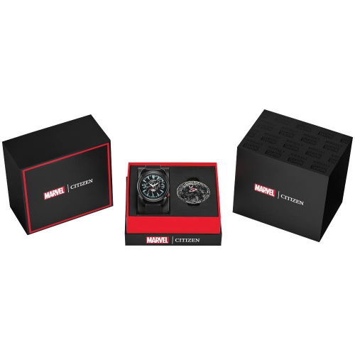 Marvel Mens Venom “Lethal Protector” Boxed Set Eco-Drive Watch 42mm Black Stainless Steel Case Black Polyurethane Strap with Black Dial