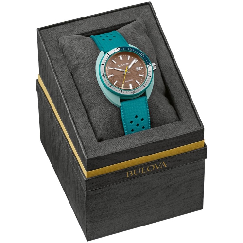 Montre à quartz pour hommes de Bulova avec 41&nbsp;mm boîtier en céramique vert hybride bracelet en caoutchouc vert HNBR et cadran brun