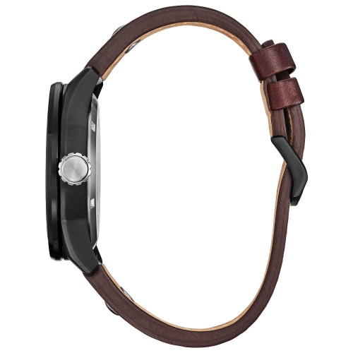 Star Wars Mens Tie Fighter and X Wing Eco-Drive Watch 45mm Black Stainless Steel Case Brown Leather Strap with Black Dial