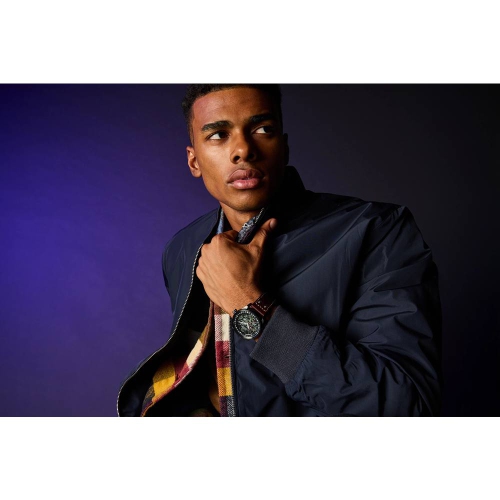 Star Wars Mens Tie Fighter and X Wing Eco-Drive Watch 45mm Black Stainless Steel Case Brown Leather Strap with Black Dial