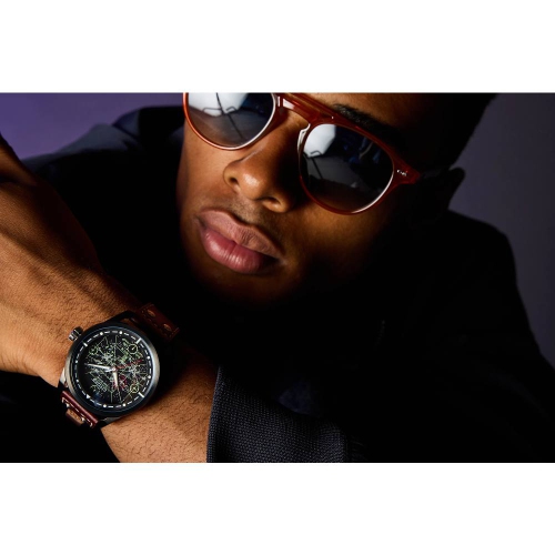 Star Wars Mens Tie Fighter and X Wing Eco-Drive Watch 45mm Black Stainless Steel Case Brown Leather Strap with Black Dial