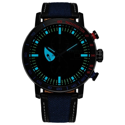 Marvel Mens Spider-Man Double Vision Boxed Set Eco-Drive 44mm Black Stainless Steel Case Blue Nylon & Leather Strap with Red and Grey Dial