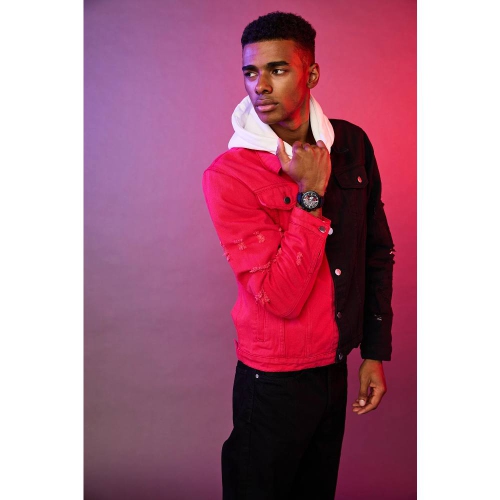 Marvel Mens Spider-Man Double Vision Boxed Set Eco-Drive 44mm Black Stainless Steel Case Blue Nylon & Leather Strap with Red and Grey Dial