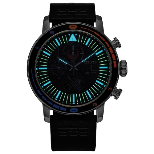 Star Wars Mens Rebel Starfighter Boxed Set Eco-Drive 44mm Silver-Tone Stainless Steel Case Black Leather Strap with Black Dial Box Set