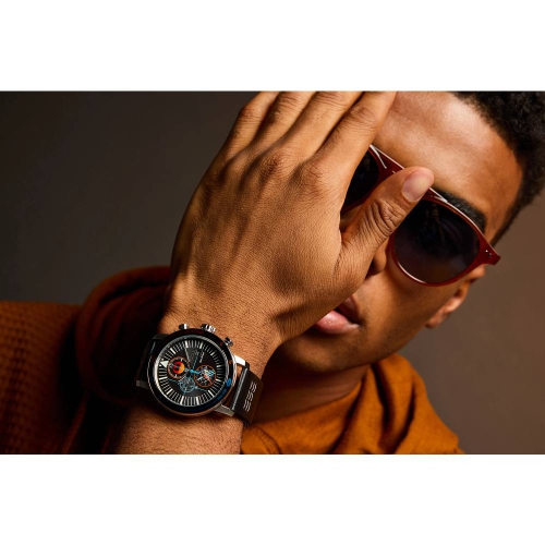 Star Wars Mens Rebel Starfighter Boxed Set Eco-Drive 44mm Silver-Tone Stainless Steel Case Black Leather Strap with Black Dial Box Set