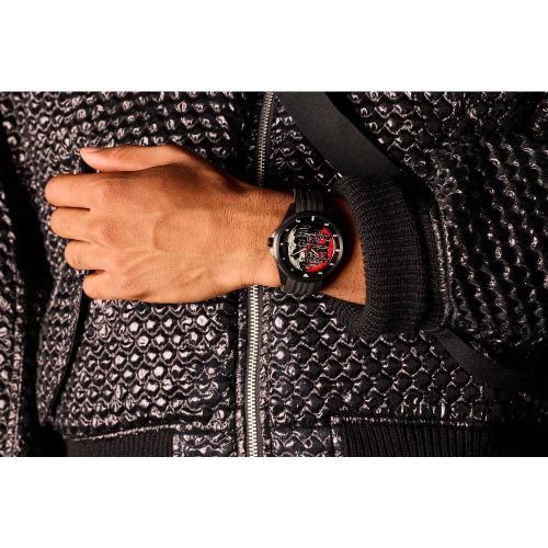 Star Wars Mens Death Star Eco-Drive Watch 45mm Black Stainless Steel Case Black Silicone Strap with Black Dial