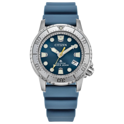 Montre pour femmes Promaster Dive Eco-Drive 36,5&nbsp;mm boîtier inox argenté bracelet polyuréthane bleu clair/cadran bleu de Citizen