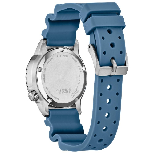 Montre pour femmes Promaster Dive Eco-Drive 36,5 mm boîtier inox argenté bracelet polyuréthane bleu clair/cadran bleu de Citizen