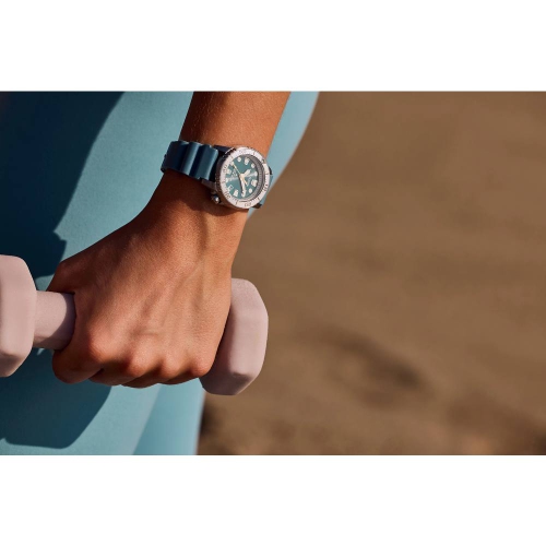 Montre pour femmes Promaster Dive Eco-Drive 36,5 mm boîtier inox argenté bracelet polyuréthane bleu clair/cadran bleu de Citizen