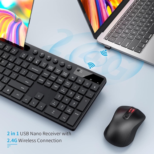 Marvo KC411W Wireless 2.4Ghz Keyboard and Mouse Combo with Phone Tablet Holder, Silent Mouse with 6 Button, Compatible with MacBook, Windows_Black