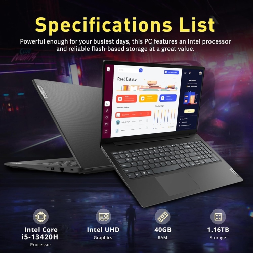Lenovo V15 Gen 4 15.6" FHD Anti-Glare Laptop, Intel i5-13420H, 40GB DDR4 RAM, 1.16TB Storage, Intel UHD Graphics, Windows 11 Pro, Black