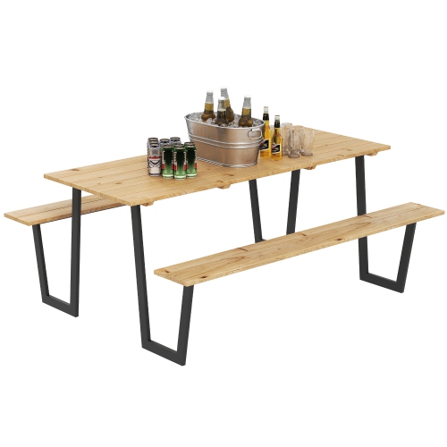 OUTSUNNY  Outdoor Picnic Table Bench Set \w 2" Umbrella Hole, 5.7 Ft Picnic Dining Table And 794 Lbs Benches \w Spruce Wood Tabletop And Steel Frame