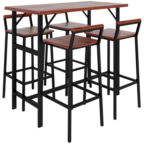 Outsunny 5 Piece Outdoor Bar Table and Chairs Set, Patio Bar Set with 47" Pub Height Tabel and 4 Bar Stools, for Backyard, Balcony, Porch, Pool,