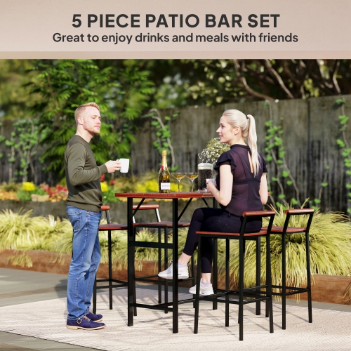 Outsunny 5 Piece Outdoor Bar Table and Chairs Set, Patio Bar Set with 47" Pub Height Tabel and 4 Bar Stools, for Backyard, Balcony, Porch, Pool,