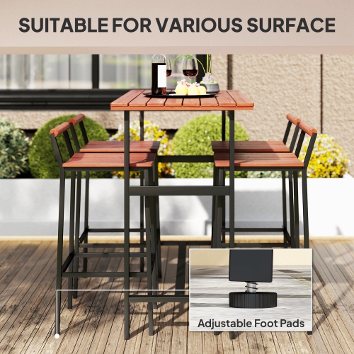 Outsunny 5 Piece Outdoor Bar Table and Chairs Set, Patio Bar Set with 47" Pub Height Tabel and 4 Bar Stools, for Backyard, Balcony, Porch, Pool,