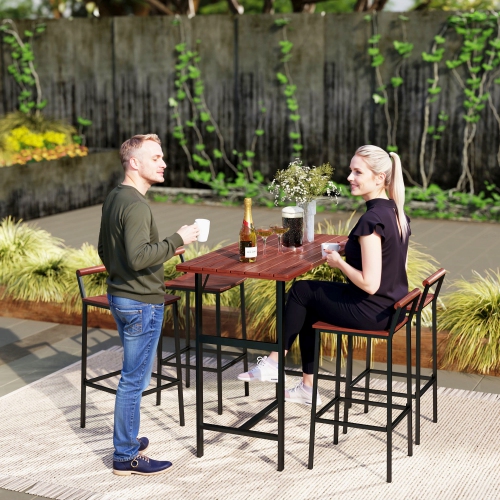 Outsunny 5 Piece Outdoor Bar Table and Chairs Set, Patio Bar Set with 47" Pub Height Tabel and 4 Bar Stools, for Backyard, Balcony, Porch, Pool,