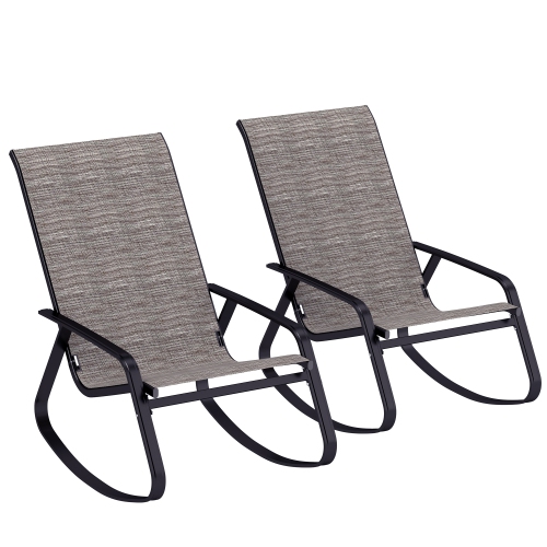 Outsunny Outdoor Rocking Chairs Set of 2, Patio Rocking Chairs with Breathable Seat, Ergonomic Steel Frame Rocker with High Backrest, Armrests for