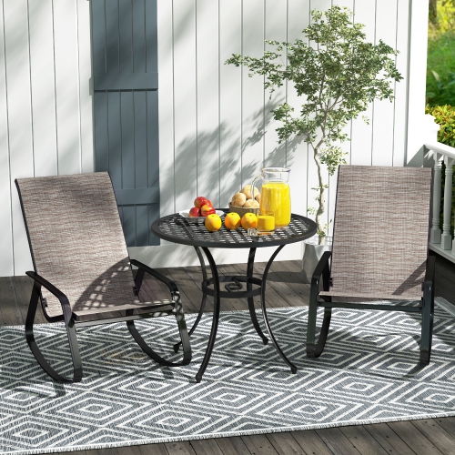 Outsunny Outdoor Rocking Chairs Set of 2, Patio Rocking Chairs with Breathable Seat, Ergonomic Steel Frame Rocker with High Backrest, Armrests for