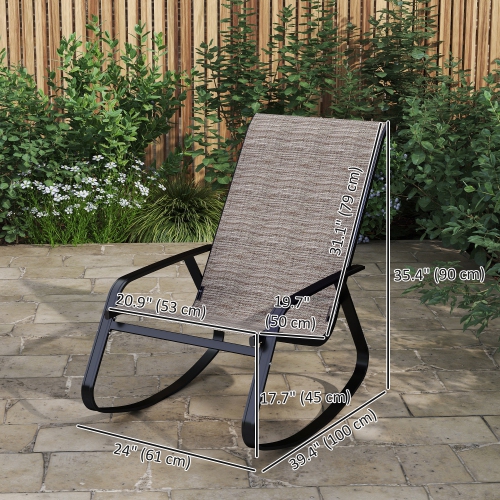 Outsunny Outdoor Rocking Chairs Set of 2, Patio Rocking Chairs with Breathable Seat, Ergonomic Steel Frame Rocker with High Backrest, Armrests for