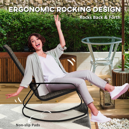 Outsunny Outdoor Rocking Chairs Set of 2, Patio Rocking Chairs with Breathable Seat, Ergonomic Steel Frame Rocker with High Backrest, Armrests for
