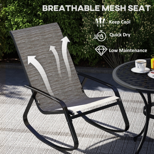 Outsunny Outdoor Rocking Chairs Set of 2, Patio Rocking Chairs with Breathable Seat, Ergonomic Steel Frame Rocker with High Backrest, Armrests for