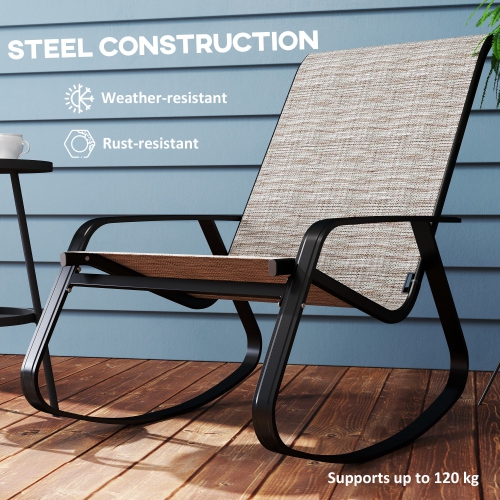Outsunny Outdoor Rocking Chairs Set of 2, Patio Rocking Chairs with Breathable Seat, Ergonomic Steel Frame Rocker with High Backrest, Armrests for