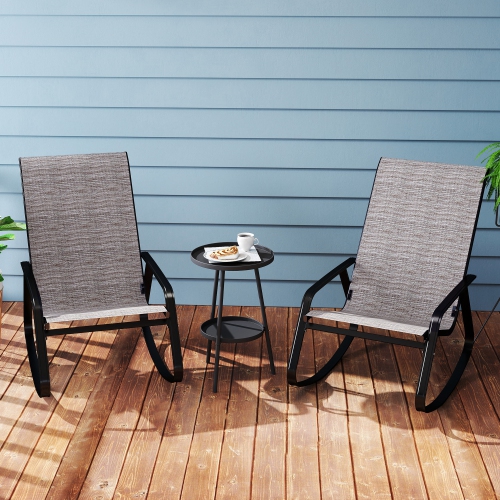 Outsunny Outdoor Rocking Chairs Set of 2, Patio Rocking Chairs with Breathable Seat, Ergonomic Steel Frame Rocker with High Backrest, Armrests for