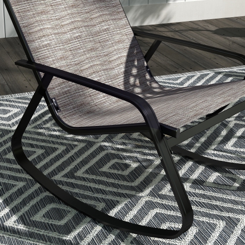 Outsunny Outdoor Rocking Chairs Set of 2, Patio Rocking Chairs with Breathable Seat, Ergonomic Steel Frame Rocker with High Backrest, Armrests for