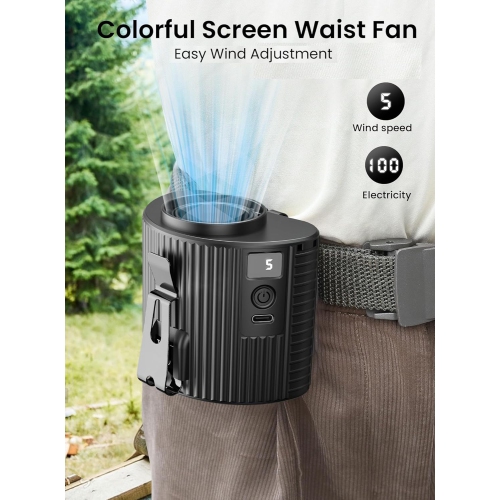 Portable Waist Fan,5-Speed Strong Airflow Personal Cooling Clip Fan,LED Wearable Belt Fan for Outdoor Travel Use