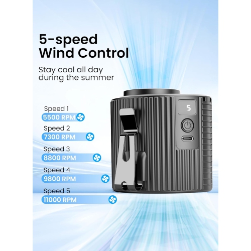 Portable Waist Fan,5-Speed Strong Airflow Personal Cooling Clip Fan,LED Wearable Belt Fan for Outdoor Travel Use